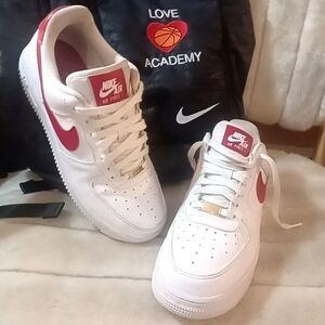 Nike Air Force 1 Women's White and Red Sneakers
